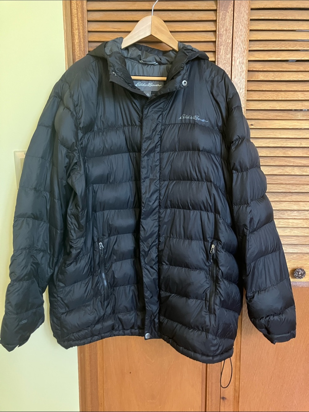 Eddie Bauer 550 fill down filled Black Hooded Puffer Jacket